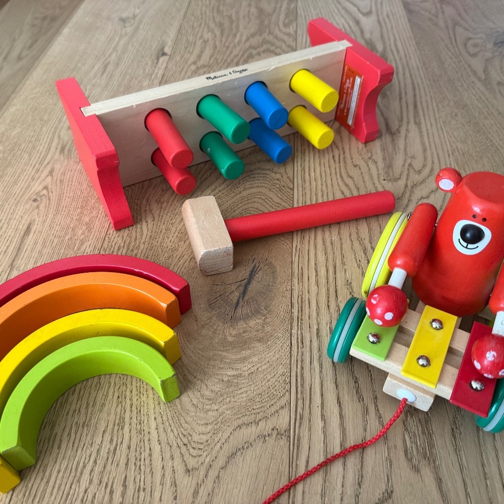 Bundle Montessori wooden toys for toddler stack hammer a peg pull
